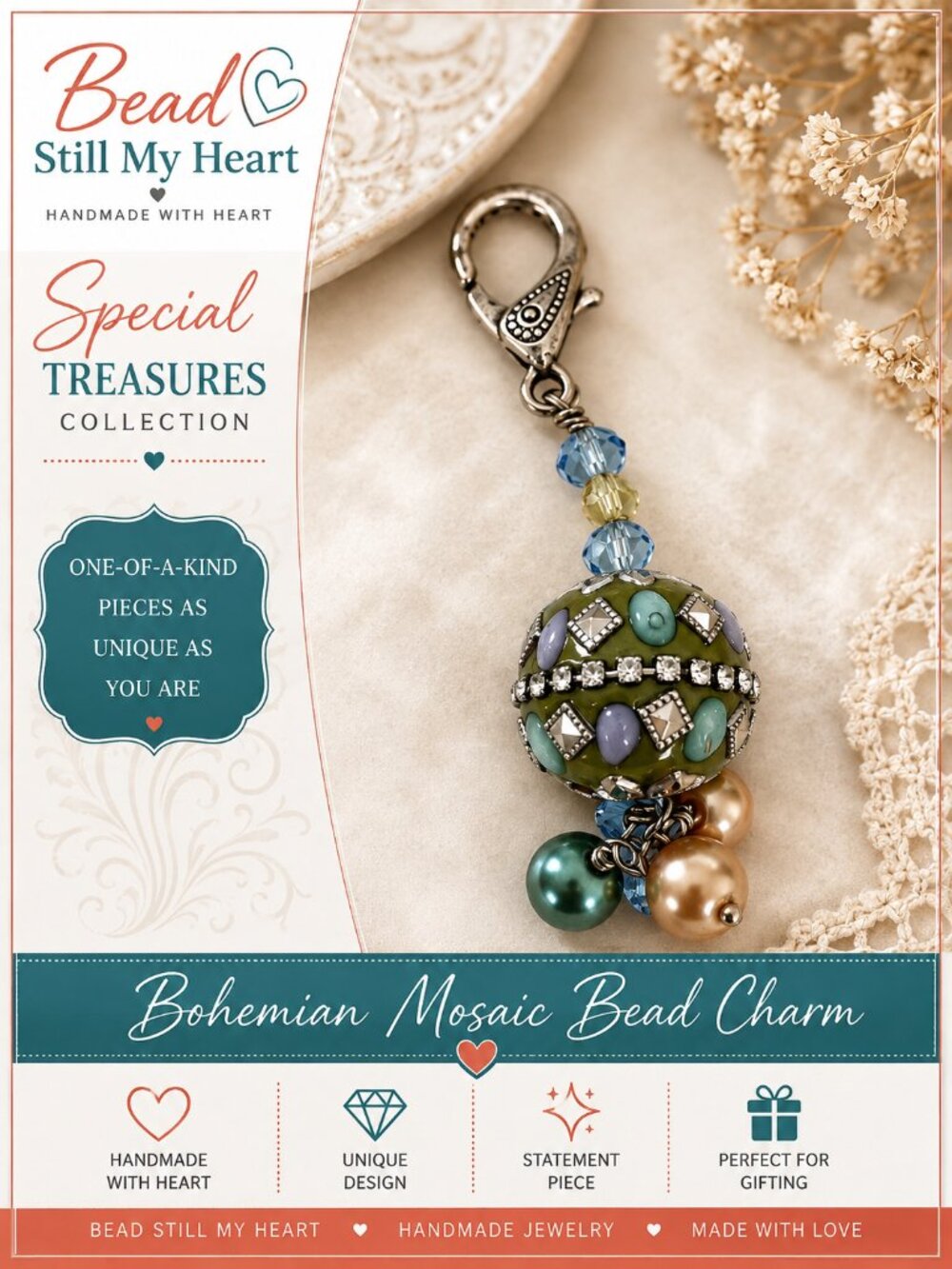 Bohemian Mosaic Handmade Beaded Bag Charm | Special Treasures